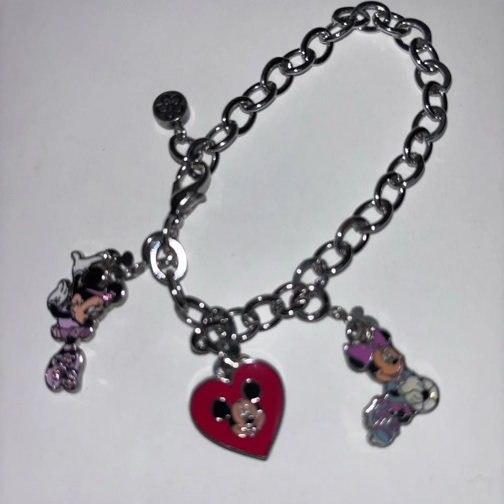 Disney Charm Bracelets with Mickey & Friends Charms - Silver Tone, Red Accent